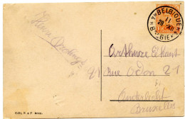 BELGIQUE - COB 135 SIMPLE CERCLE BILINGUE 4 * BELGIQUE * 4 SUR CARTE POSTALE DE CHARLEROI - Briefe U. Dokumente