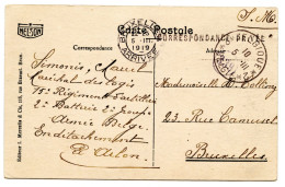 BELGIQUE - SIMPLE CERCLE BILINGUE 2 * BELGIQUE * 2 + GRIFFE CORRESPONDANCE PRIVEE SUR CARTE POSTALE D'ARLON, 1919 - Cartas & Documentos