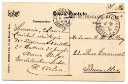 BELGIQUE - SIMPLE CERCLE BILINGUE 2 * BELGIQUE * 2 + GRIFFE CORRESPONDANCE PRIVEE SUR CARTE POSTALE D'ARLON, 1919 - Covers & Documents