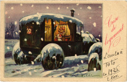 PC ARTIST SIGNED, CASTELLI, A CAR STUCK IN THE SNOW, Vintage Postcard (b46337) - Castelli