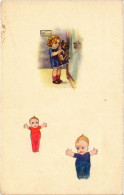 PC ARTIST SIGNED, CASTELLI, A GIRL WITH HER DOG, Vintage Postcard (b46391) - Castelli