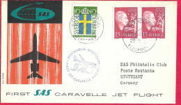 SVERIGE - FIRST CARAVELLE FLIGHT - SAS - FROM STOCKHOLM TO STUTTGART*20.7.59* ON OFFICIAL COVER - Lettres & Documents