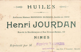 Nimes * Publicité Huiles Henri JOURDAN Anc. Maison MONNIER BLISSON * Sur CPA Gare PLM - Nîmes