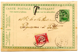 BELGIQUE - TAXE 27B SURCHARGE CELLES HAINAUT SIMPLE CERCLE POTTES SUR ENTIER 5C ALBERT 1ER D'AVELGHEM, 1919 - Briefe U. Dokumente