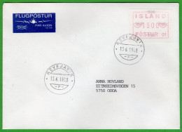 1993 Island Iceland ATM 1 / Automat 01 Brief 1600 Nach Norwegen 13.6.88 Frama Automatenmarken Etiquetas Automatici - Franking Labels