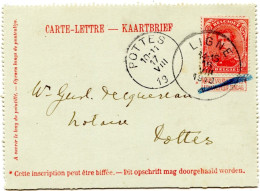 BELGIQUE - COB 138 SUR ENTIER CARTE LETTRE 10C PELLENS DEMONETISE SIMPLE CERCLE LIGNE, 1919 - Storia Postale