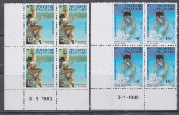 Polynésie N° 331 / 32 XX Environnement Polynésien 2 Vals En Bloc De 4 Coin Daté Du 3 . 1 . 1989,  ; Sans Charnière, TB - Nuevos