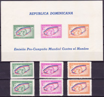 DOMINICANA 1963: "Campana Mundial Contra El Hambre" Michel-N° 780-785+Block 30 ** MNH - ACF - Aktion Gegen Den Hunger