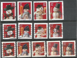 USA 2002 Xmas Snowmen C.37 Sc.#3676/87 Set 13v Including  4 Big + 4 Small + 4 Coils + 1 With Coil Number - Rollen (Plaatnummers)