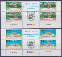 Polynésie N° 358 / 59 XX Centenaire De Papete 2 Vals En Bloc De 4 Coin Daté Des 7 . 2 . 1990 ; Sans Charnière, TB - Nuevos