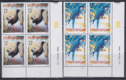 Polynésie N° 360 / 61 XX Oiseaux Uniques Au Monde  2 Vals En Bloc De 4 Coin Daté Des 1 . 2 . 1990 ; Sans Charnière, TB - Nuevos