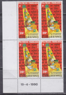 Polynésie N° 362 XX 30è Anniv. Lions Club De Papeete, En Bloc De 4 Coin Daté Des 19 . 4 . 1990 ; Sans Charnière, TB - Nuevos