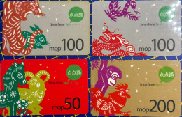 2006 LUNAR ZODIAC YEARS LOT OF 4 PHONE CARD, USED, VERY FINE AND CLEAN. - Macau