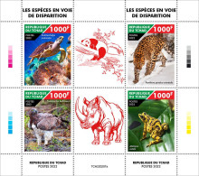 Tchad 2022, Animal In Danger, Turtle, Panda, Rhino, Frog, Bird, 4val In BF - Rhinoceros