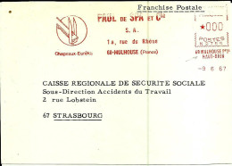 Lettre EMA  Secap  1967 Paul De Spa Et Cie  Franchise Postale Specimen Chapeaux Euréka 68 Mulhouse C36/18 - Autres & Non Classés