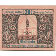 Billet, Autriche, Ried, 20 Heller, Place, 1920, 1920-12-31, SPL, Mehl:FS 834IIa - Autriche