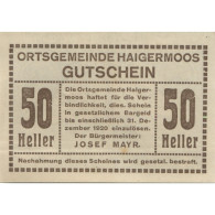 Billet, Autriche, Haigermoos, 50 Heller, Village 1920-12-31, SPL, Mehl:FS 336 - Autriche