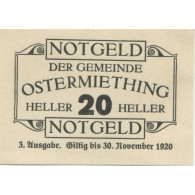 Billet, Autriche, Ostermiething, 20 Heller, Texte 1920-12-31 SPL Mehl:FS 713IIIj - Autriche