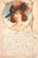 Illustration Non Signée - Médaillon D'un Portrait De Femme Rousse Avec Un Chapeau - Carte Postale Ancienne - Non Classés