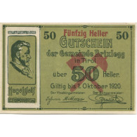 Billet, Autriche, Brixlegg, 50 Heller, Portrait 1920-10-31, SPL Mehl:FS 104c - Autriche