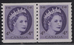Canada 1954 MNH Sc 347 4c QEII Wilding Portrait Coil Pair - Ongebruikt