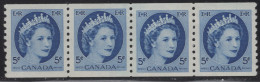 Canada 1954 MH Sc 348ii 5c QEII Wilding Portrait Jump Strip Damaged E On 3rd - Ongebruikt