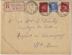 FRANCE - 1942 - 2xYv.514 & Yv.520 Sur LSC Recommandée De NEUILLY-L'EVÊQUE à NOGENT-EN-BASSIGNY (Haute-Marne) - Covers & Documents