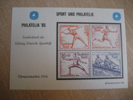 BERLIN 1936 Olympic Games Fencing Rowing Javelin Olympics 1985 Official Druck Proof Epreuve Imperforated GERMANY - Estate 1936: Berlino