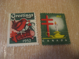 1952 Christmas TB Tuberculosis 2 Poster Stamp Vignette CANADA Tuberculose Label Seal Health Sante - Viñetas Locales Y Privadas