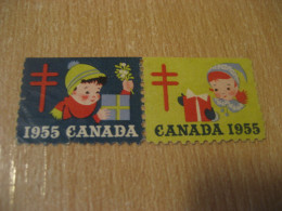 1955 Christmas TB Tuberculosis 2 Poster Stamp Vignette CANADA Tuberculose Label Seal Health Sante - Privaat & Lokale Post