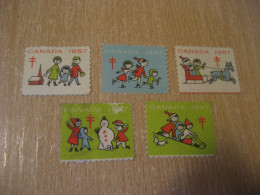 1957 Christmas TB Tuberculosis 5 Poster Stamp Vignette CANADA Tuberculose Label Seal Health Sante - Local, Strike, Seals & Cinderellas