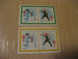 1958 Christmas TB Tuberculosis 4 Poster Stamp Vignette CANADA Tuberculose Label Seal Health Sante - Vignettes Locales Et Privées
