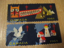 1961 Christmas TB Tuberculosis 2 Poster Stamp Vignette CANADA Tuberculose Label Seal Health Sante - Privaat & Lokale Post