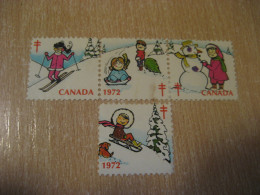 1972 Ski Sleigh Sled Christmas TB Tuberculosis 4 Poster Stamp Vignette CANADA Tuberculose Label Seal Health Sante - Vignette Locali E Private