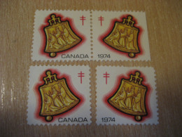 1974 Bell Bells Christmas TB Tuberculosis 4 Poster Stamp Vignette CANADA Tuberculose Label Seal Health Sante - Local, Strike, Seals & Cinderellas