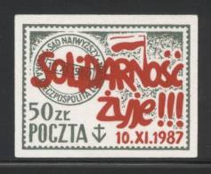 POLAND SOLIDARNOSC SOLIDARITY (POCZTA SOLIDARNOSC) 1987 10.XI.1987 SOLIDARITY LIVES (SOLID0697/1061) - Viñetas Solidarnosc