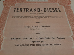 Tertranb - Diesel S.A. - Action Sans Désignation De Valeur Au Porteur - Bouge (Namur) Juillet 1969. - Automobile