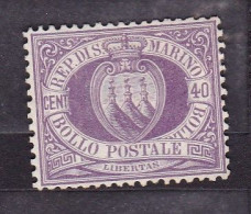 1877 San Marino Saint Marin CIFRA O STEMMA 40 C. Lilla Scuro (7) MH* Certificato Biondi 22.10.08 - Neufs