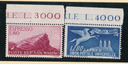 1950 San Marino Saint Marin ESPRESSO N°21-22 Serie Di 2 Valori Con Bordo, Gomma 60 Lire Lieve Bicolore, Express - Francobolli Per Espresso