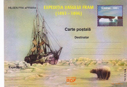 NORTH POLE, ARCTIC EXPEDITIONS, FRAM SHIP, POLAR BEAR, POSTCARD STATIONERY, 2001, ROMANIA - Expéditions Arctiques