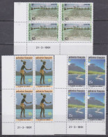 Polynésie N° 390 / 92 XX La Pêche "aux Cailloux", En Bloc De 4 Coin Daté Du  21 . 3 . 1991 ;  Sans Charnière, TB - Nuevos