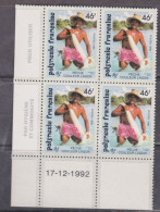 Polynésie N° 426 XX " Pêche Couleur Lagon", Gomme Adhésive En Bloc De 4 Coin Daté Du 17 . 12 .1992 ;  Sans Charnière, TB - Nuevos
