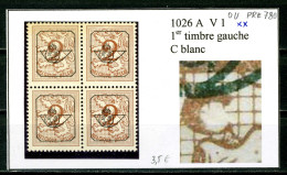Belgique  N° 1626 A  V1 (ou PRE 780) X  1er Timbre Gauche Du Bloc C Blanc - 1931-1960