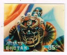 BHUTAN 1976 CERIMONIAL MASKS - Plastic - 3d Odd / Unique Stamp Imperf Stamp MNH, As Per Scan - Fehldrucke