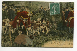 CHASSE à COURRE 319 Foret  De Fontainebleau Avant La Curée Chiens Ptres Du Cerf  Aspect Toilé Couleur 1908 Timb ELD 20 - Chasse