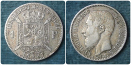 M_p> Belgio Leopoldo II° 1 Franco 1887 L - In Argento - Bella Conservazione - 1 Franc