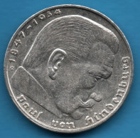 DEUTSCHES REICH 2 REICHSMARK 1938 G KM# 93 Argent 625‰ Silver Paul Von Hindenburg Svastika - 2 Reichsmark