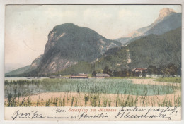 C6785) SCHARFLING Am MONDSEE - Schilf Häuser Bootshaus U. Berge - Photochromiekarte 1906 ! - Mondsee