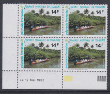 Polynésie N° 480A XX Année Tourisme : 14 F. Sans Cartor, En Bloc De 4 Coin Daté Du 19 Mail 1995 ; Sans Charnière, TB - Nuevos