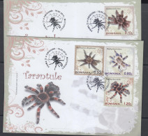 SPIDERS- ROMANIA - 2010 - SPIDERS SET OF 5  ON 2 ILLUSTRATED FDCS - Arañas